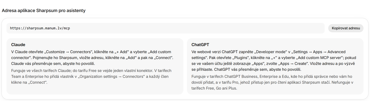 Zkopírujte adresu aplikace Sharpsum