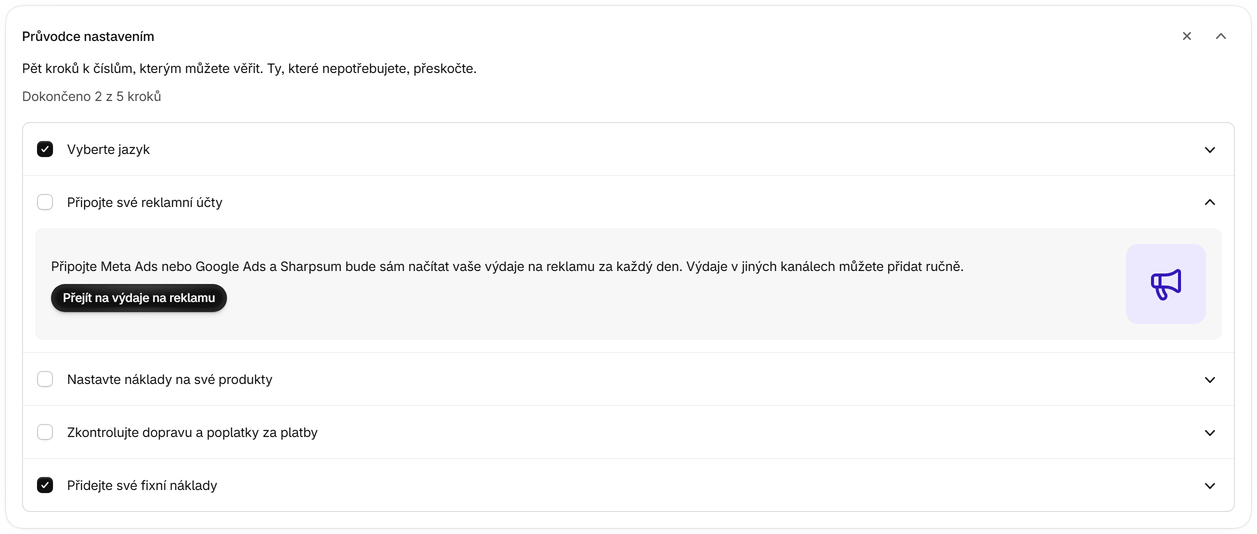 Otevřete průvodce nastavením