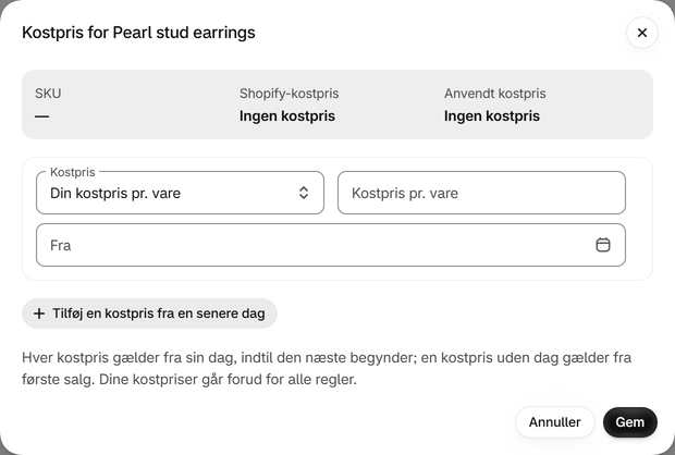 Giv en variant din egen kostpris