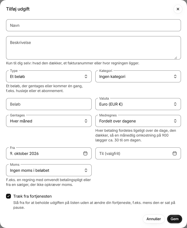 Tilføj en udgift