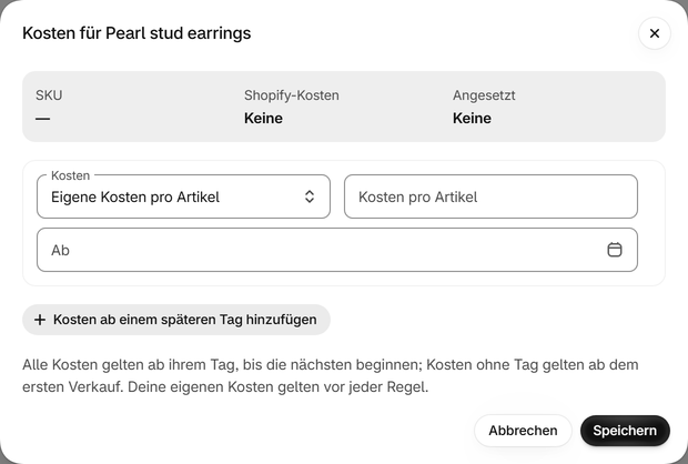 Einer Variante eigene Kosten geben