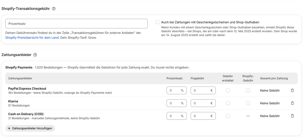 Zahlungsgebühren