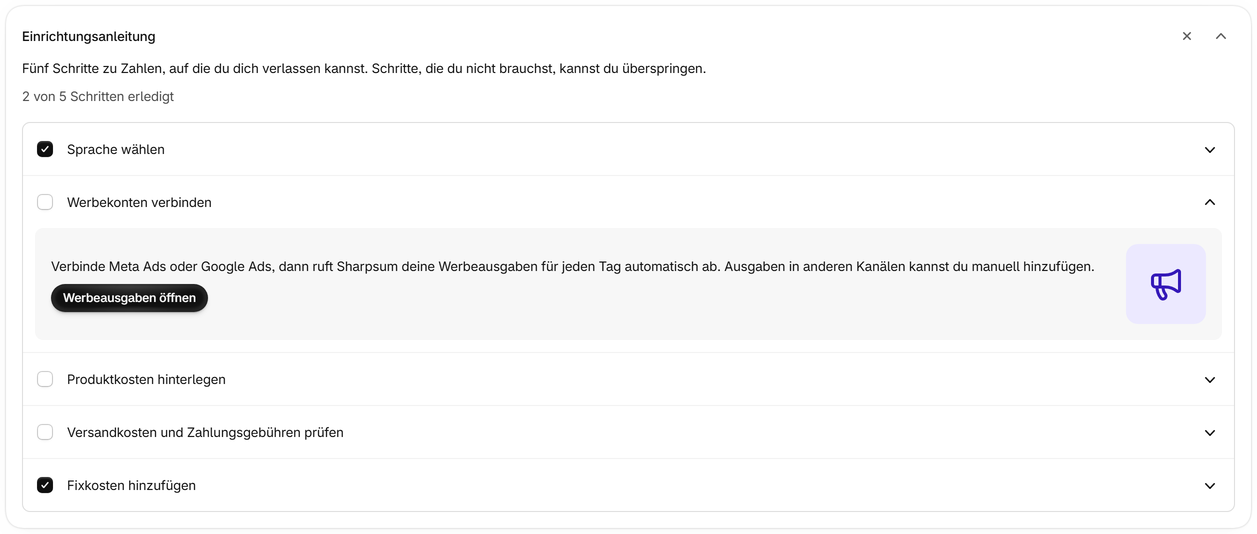 Einrichtungsanleitung öffnen