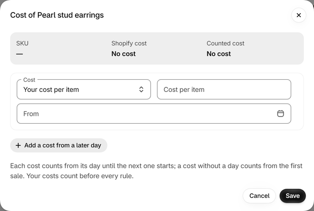 Give a variant your own cost