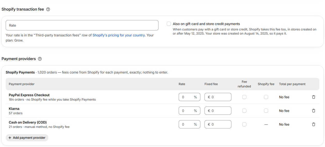 Payment fees
