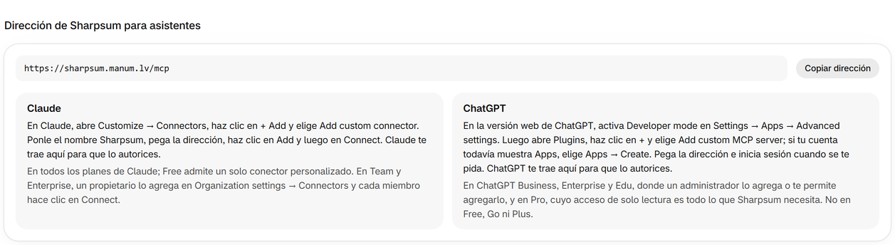 Copia la dirección de Sharpsum