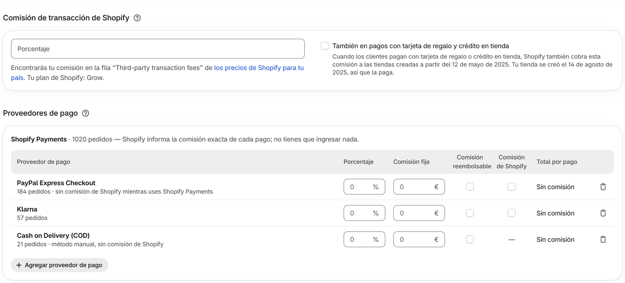 Comisiones de pago