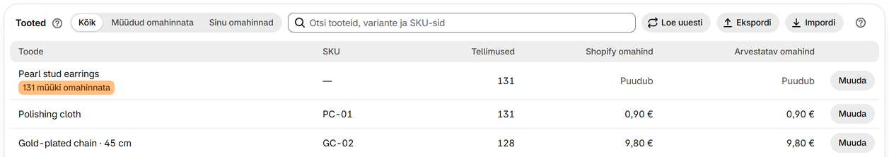 Täida paljud omahinnad failist