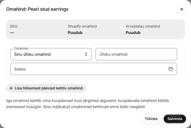 Määra variandile oma omahind