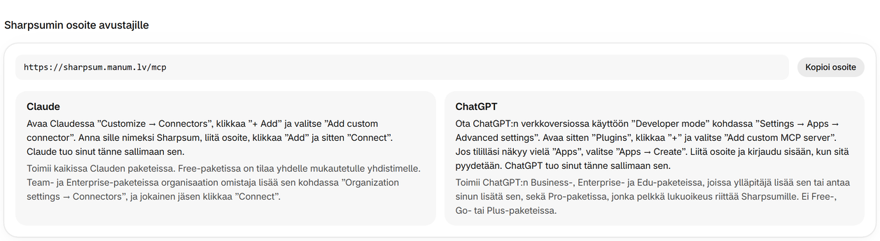 Kopioi Sharpsumin osoite