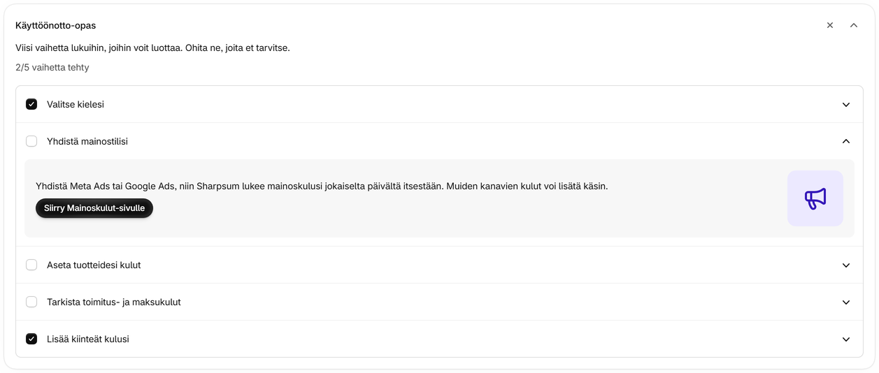 Avaa käyttöönotto-opas