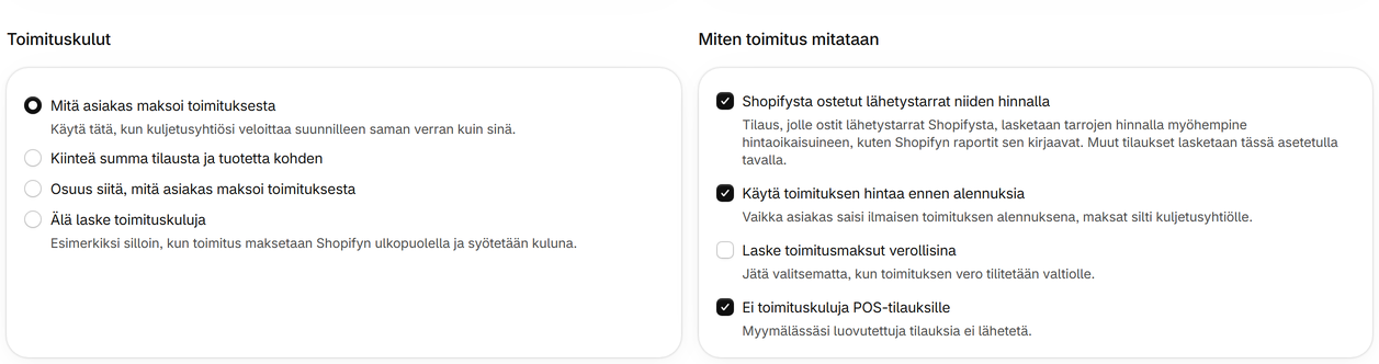 Shopifysta ostetut lähetystarrat