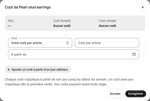 Donnez à une variante votre propre coût