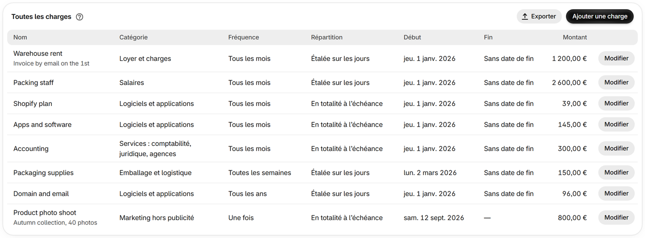 Ajoutez vos charges fixes