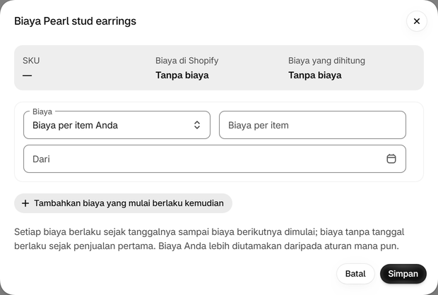 Berikan biaya Anda sendiri kepada varian