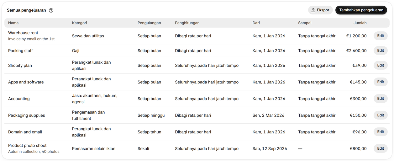 Tambahkan biaya tetap Anda