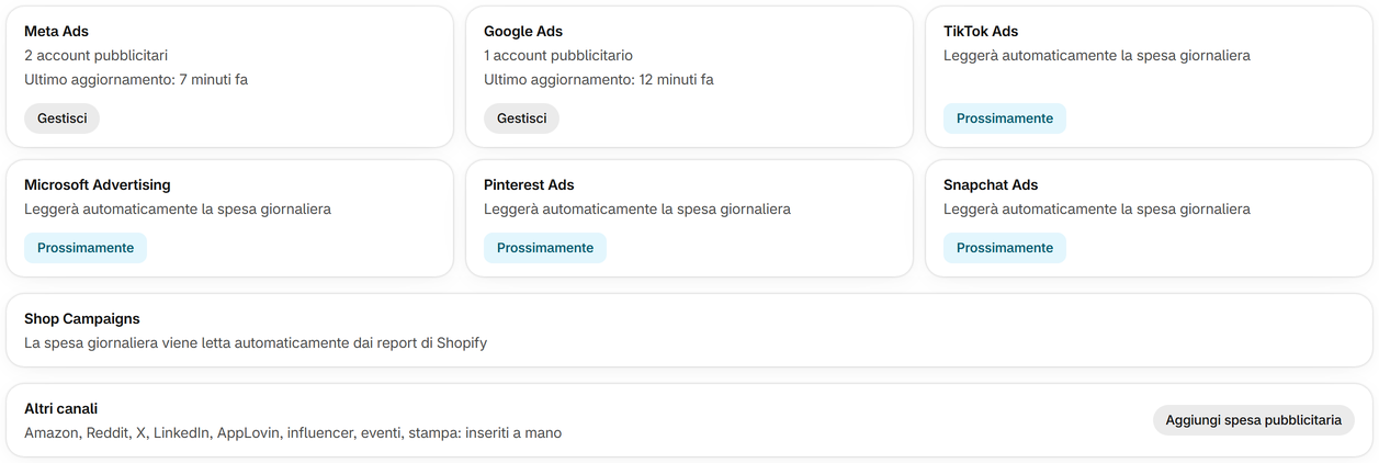 Connetti i tuoi account pubblicitari