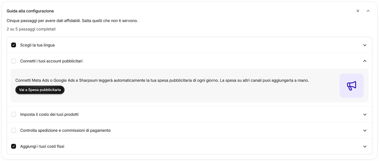 Apri la guida alla configurazione