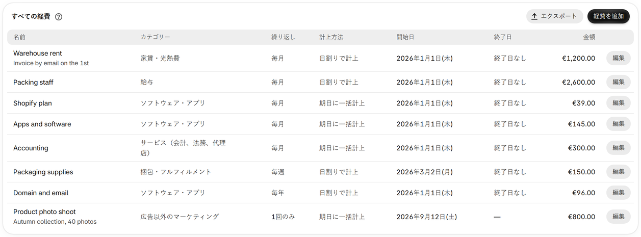 削除せずに経費を一時停止