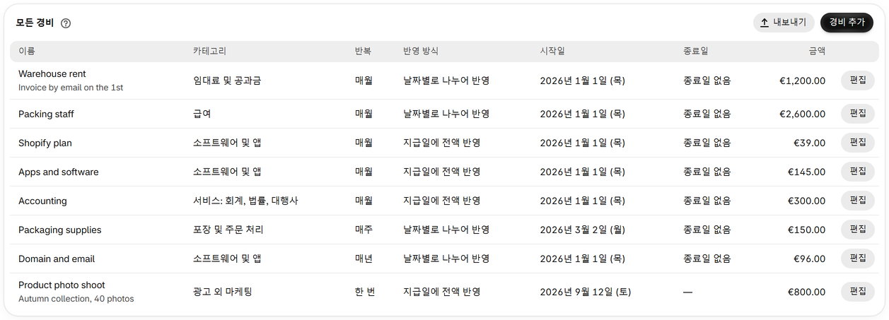 고정비 추가