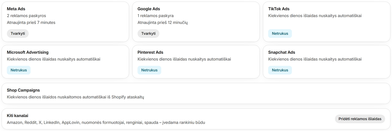 Prijunkite reklamos paskyras