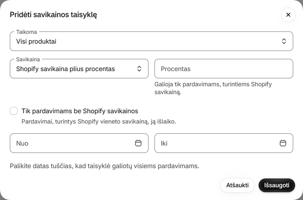 Taikykite taisyklę daugeliui produktų