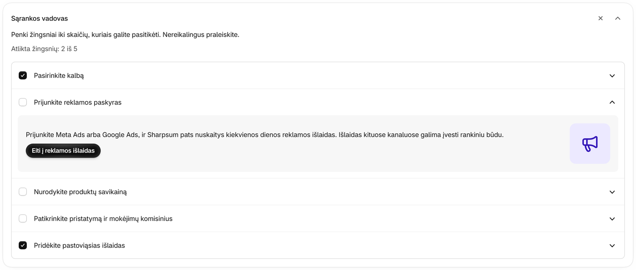 Atidarykite sąrankos vadovą