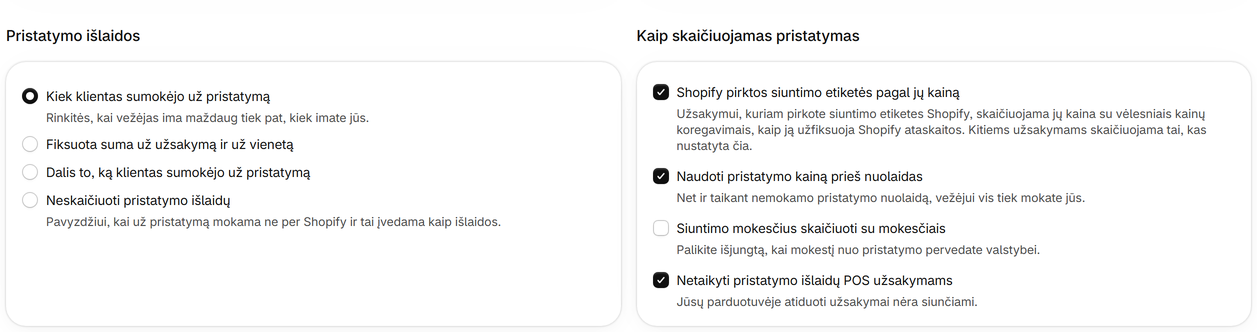 Shopify pirktos siuntimo etiketės