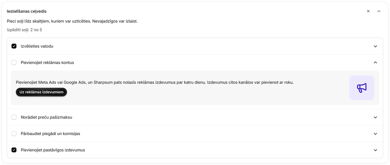 Atveriet iestatīšanas ceļvedi