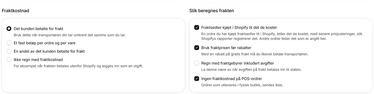 Fraktsedler kjøpt i Shopify