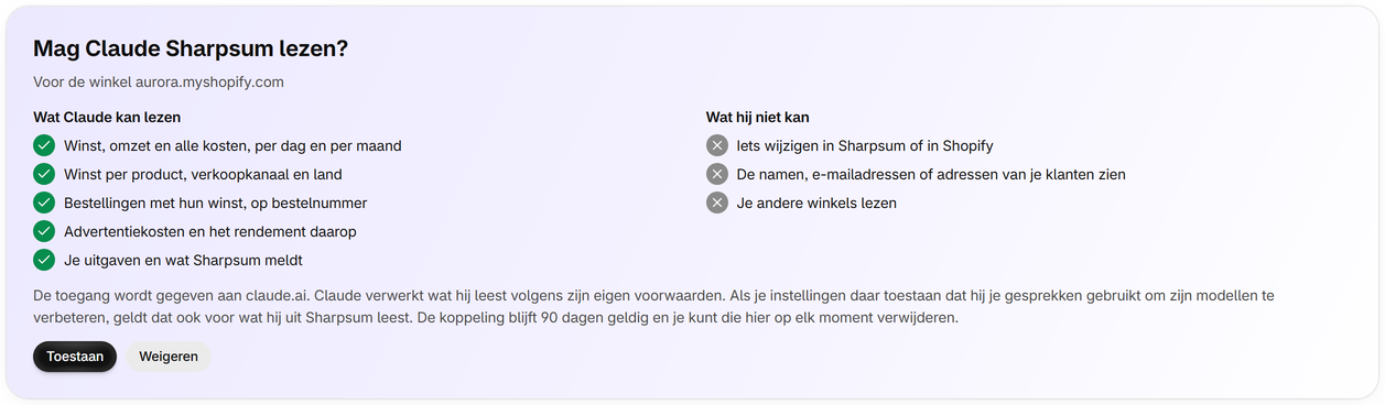 Geef toestemming in Sharpsum