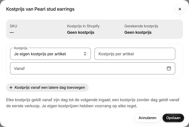 Geef een variant je eigen kostprijs