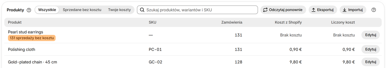 Uzupełnij wiele kosztów z pliku