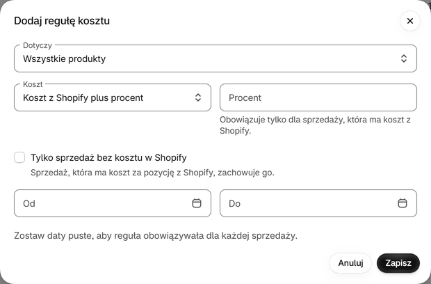 Obejmij wiele produktów regułą