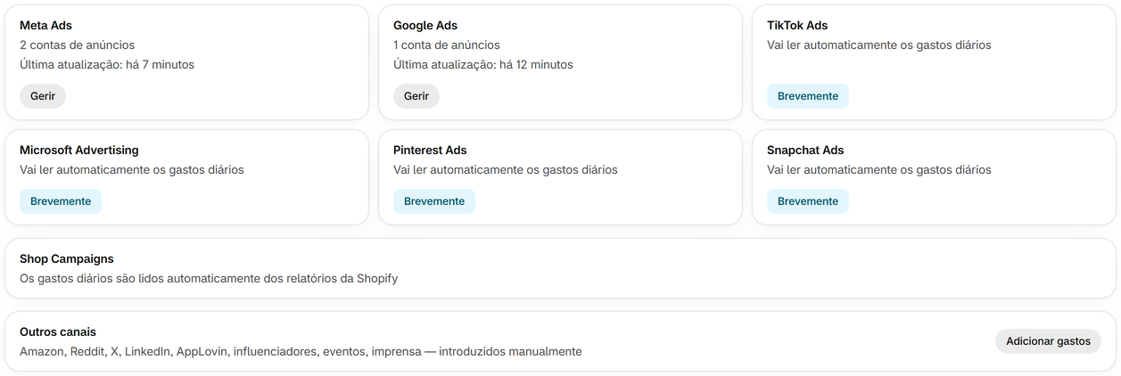 Ligue as suas contas de anúncios