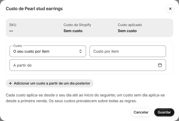 Atribua a uma variante o seu próprio custo