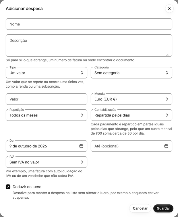 Adicione uma despesa