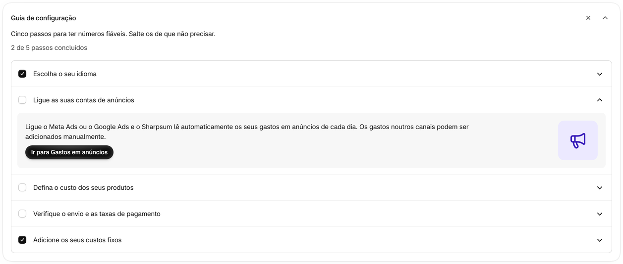 Abra o guia de configuração