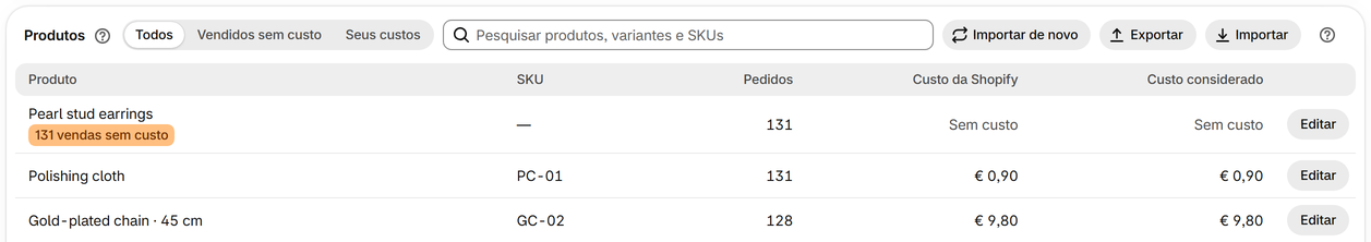 Preencha muitos custos com um arquivo