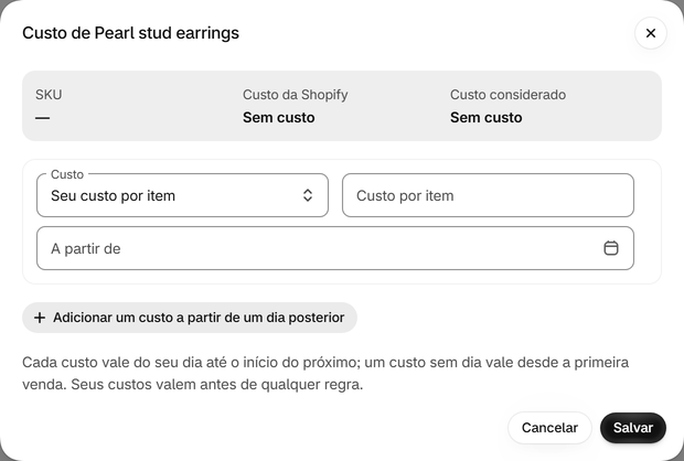 Dê a uma variante seu próprio custo