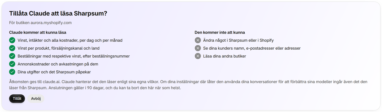 Tillåt den i Sharpsum