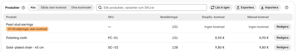 Fyll i många kostnader från en fil