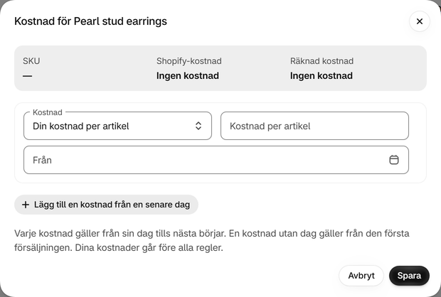 Ge en variant din egen kostnad