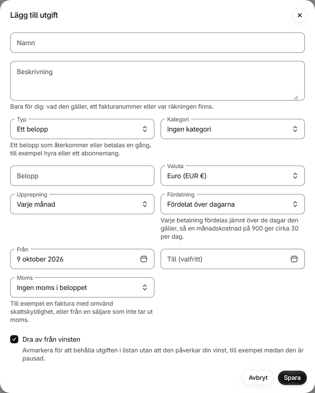 Lägg till en utgift