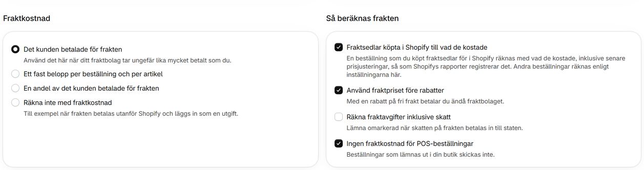 Fraktsedlar köpta i Shopify