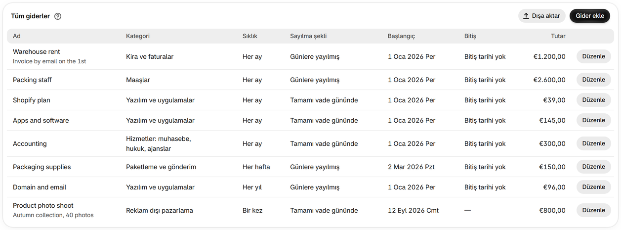 Sabit maliyetlerinizi ekleyin